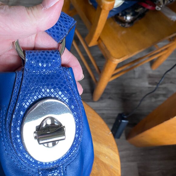 Coach Penelope Large Blue Leather With Blue Snakeskin Trim Shoulder Bag - Picture 4 of 16